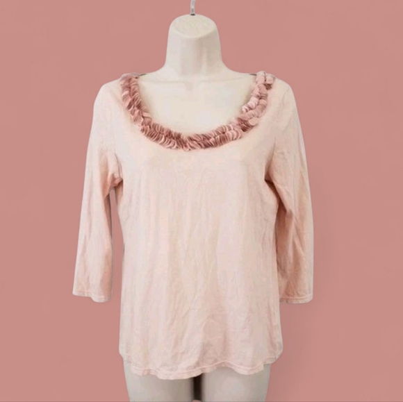 Talbots Super Soft 100% Pima Cotton Top Size SP Ruffle Neck NWOT - Picture 1 of 10